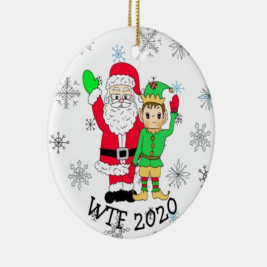 WTF 2020 Santa und Elf in Facemask Keramik Ornament (Rechts)
