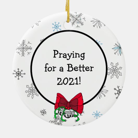 WTF 2020 Santa und Elf in Facemask Keramik Ornament (Hinten)