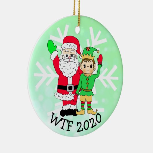 WTF 2020 Santa und Elf in Facemask Keramik Ornament (Rechts)