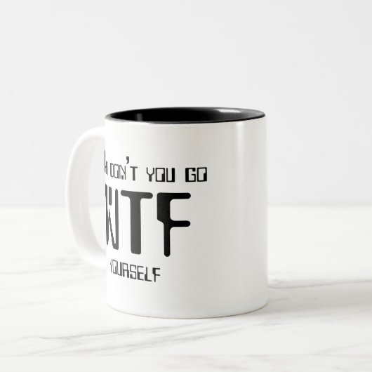 WTF Tasse - zwei Ton b&w (Vorderseite Links)