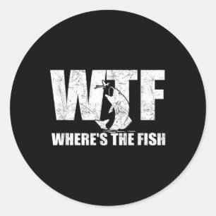Wtf Wheres The Fish Mens Funny Fishing Gaben Faste Runder Aufkleber