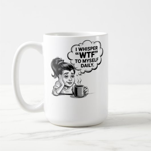 WTF Whisper Coffee Tasse - Funny Retro Cartoon (Links)