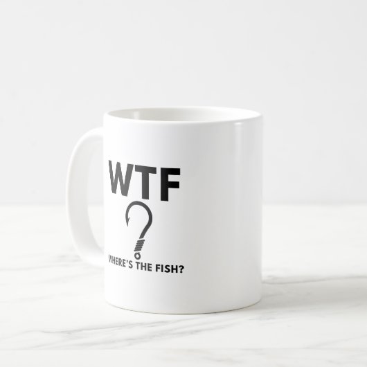 WTF Wo ist der Fish Funny Fishing Kaffeetasse (Vorderseite Links)