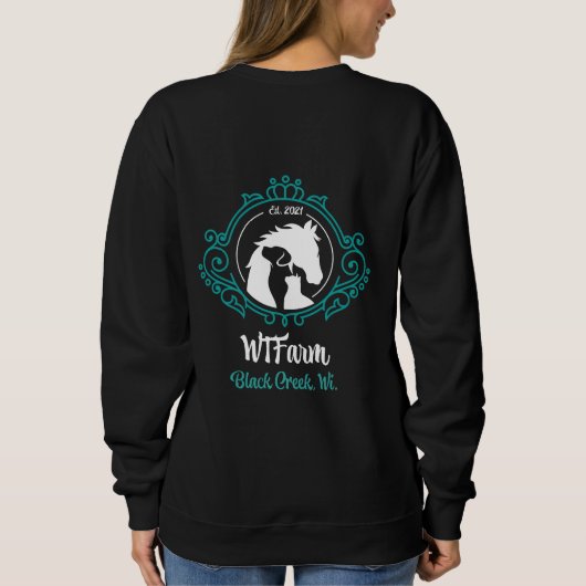 WTFarm Frauenschwarzes Sweatshirt vorne und hinten (Rückseite)