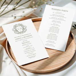 Wuchernden Rosen-Sage-Crest-Monogramm-Hochzeit Programm