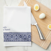 Wudu Blue & White Floral Border Personalised Wudhu Geschirrtuch (Viertel Falte)