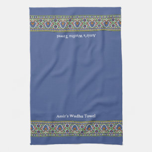 Wudu Türkisches Blumenborder Blau Personalisierte Geschirrtuch