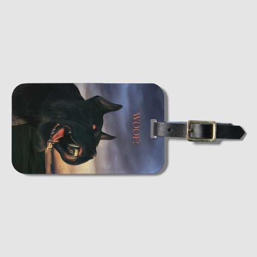 Wuff! Großer, schwarzer Hund Gepäckanhänger (Vorderseite (Horizontal))