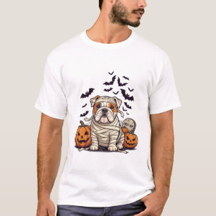 Wuff Rip Mummy Bulldog Kürbisse Fledermäuse Grabst T-Shirt