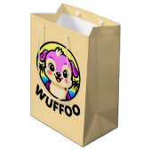 Wuffoo-Abenteuer Süße Kawaii-Welpen-Animationslogo Mittlere Geschenktüte (Rückseite Schrägansicht)