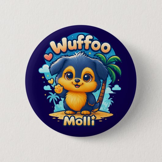 Wuffoo Molli Cute Kawaii Puppy Tropical Island Button (Vorderseite)