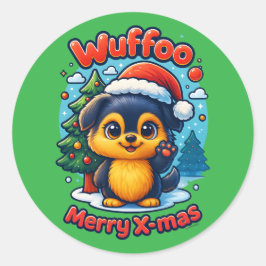 Wuffoo Molli Merry X-mas Kawaii 3D Holiday Runder Aufkleber