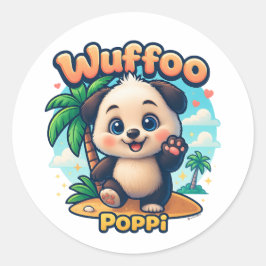 Wuffoo Poppi Cute Kawaii Puppy Tropical Island Runder Aufkleber