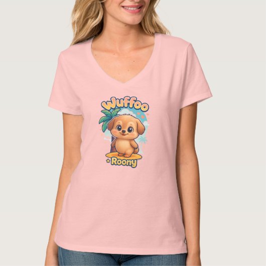 Wuffoo Roony Cute Kawaii Puppy Tropical Island T-Shirt (Vorderseite)