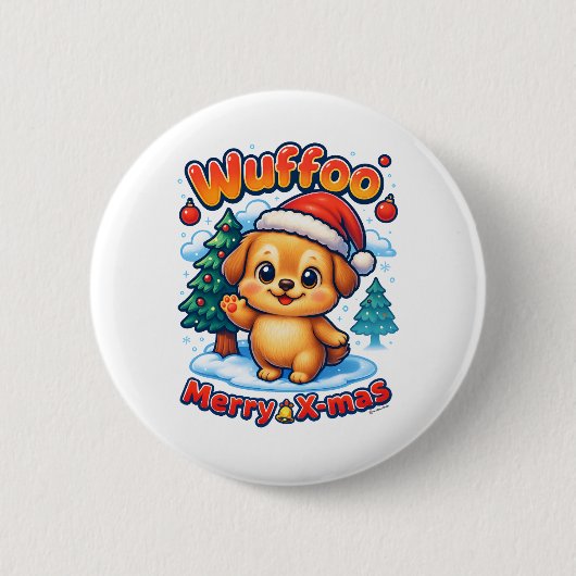 Wuffoo Roony Frohe Weihnachten Kawaii 3D Feiertag Button (Vorderseite)