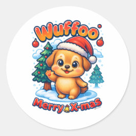Wuffoo Roony Frohe Weihnachten Kawaii 3D Feiertag Runder Aufkleber