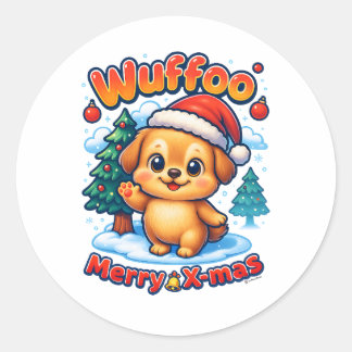 Wuffoo Roony Merry X-mas Kawaii 3D Holiday Runder Aufkleber