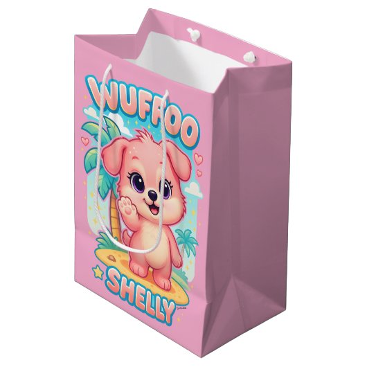Wuffoo Shelly Kawaii Puppy Tropical Island Mittlere Geschenktüte (Vorderseite Schrägansicht)