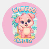 Wuffoo Shelly Kawaii Puppy Tropical Island Runder Aufkleber (Vorderseite)