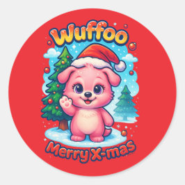 Wuffoo Shelly Merry X-mas Kawaii 3D Holiday Runder Aufkleber