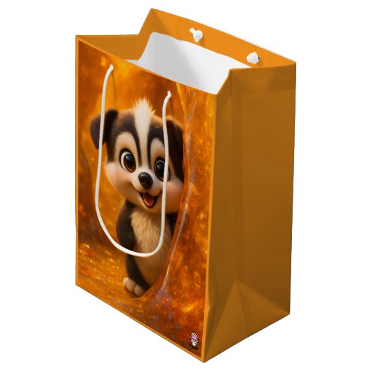 Wuffoo Surffie Cute Kawaii Puppy Amber Mittlere Geschenktüte (Vorderseite Schrägansicht)