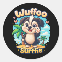 Wuffoo Surffie Cute Kawaii Puppy Tropical Island Runder Aufkleber