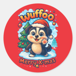 Wuffoo Surffie Merry X-mas Kawaii 3D Holiday Runder Aufkleber