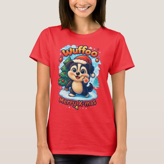Wuffoo Surffie Merry X-mas Kawaii 3D Holiday T-Shirt (Vorderseite)
