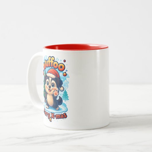 Wuffoo Surffie Merry X-mas Kawaii 3D Holiday Zweifarbige Tasse (Vorderseite Links)