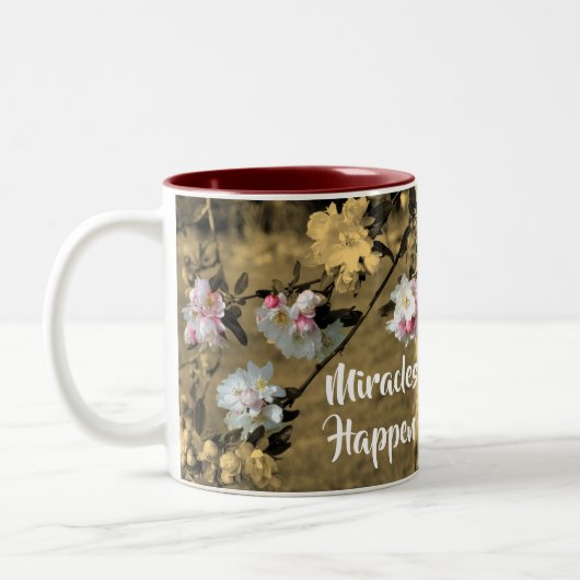 Wunder blühen inspirierende Worte Zweifarbige Tasse (Links)