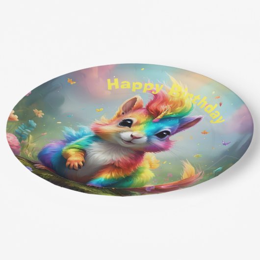 Wunder: Das Rainbow-Unicorn-Eichhörnchen Pappteller (Schrägansicht)