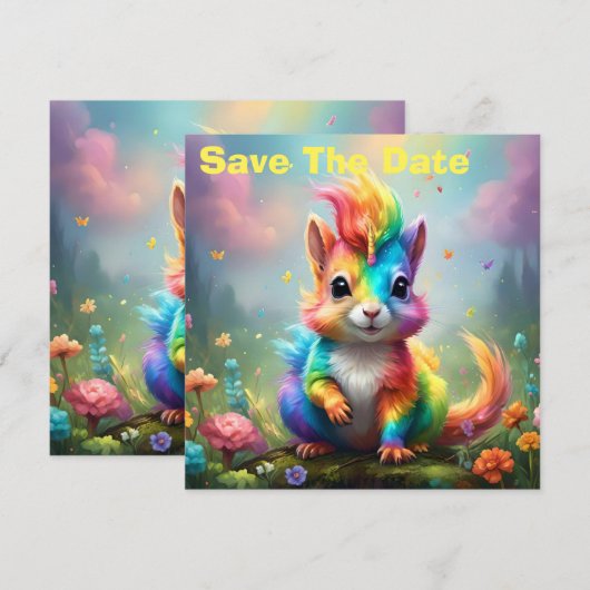 Wunder: Das Rainbow-Unicorn-Eichhörnchen Save The Date (Vorne/Hinten)