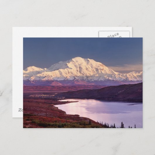 Wunder See und Berg Denali bei Sonnenaufgang Postkarte (Vorne/Hinten)
