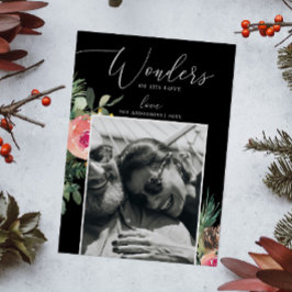 Wunder seiner Liebe | Black Floral Christmas Foto Feiertagskarte