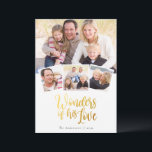 Wunder seiner Liebe Gold Foil Collage Feiertagskarte<br><div class="desc">Diese schöne Urlaubskarte kann mit Ihrem Familiennamen personalisiert werden. **BITTE LESEN SIE VOR DER BESTELLUNG** Wenn Sie Änderungen an Form oder Größe vornehmen oder ein anderes Produkt auswählen und das Design in irgendeiner Weise zugeschnitten ist oder auf der Seite nicht richtig aussieht, müssen Sie den Live Design Service nutzen, um...</div>