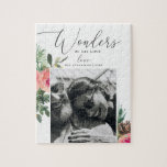 Wunder seiner Liebe | Religiöses WeihnachtsFoto Puzzle<br><div class="desc">Teilen Sie die Freude an der Saison und die Schönheit des Glaubens mit diesem personalisierten religiösen Weihnachtspuzzle, mit dem inspirierend Satz "Wunder seiner Liebe" in eleganten Schriften und zarten Aquarellblumen. Fügen Sie Ihr eigenes Foto hinzu, um einen einzigartigen und sinnvollen Urlaubssinn zu schaffen. Eine durchdachte Art, Weihnachten gemeinsam zu feiern...</div>