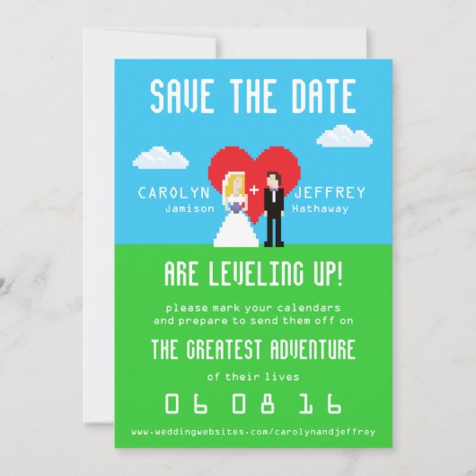 Wunderbar Nerdy 8-Bit Bride & Groom Save the Date (Vorderseite)