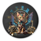 Wunderbare Fantasiesteampunkatze. Keramikknauf (Vorderseite)
