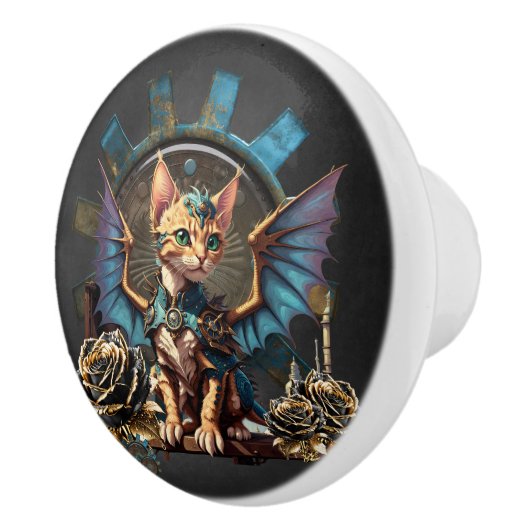 Wunderbare Fantasiesteampunkatze. Keramikknauf (Rechts)