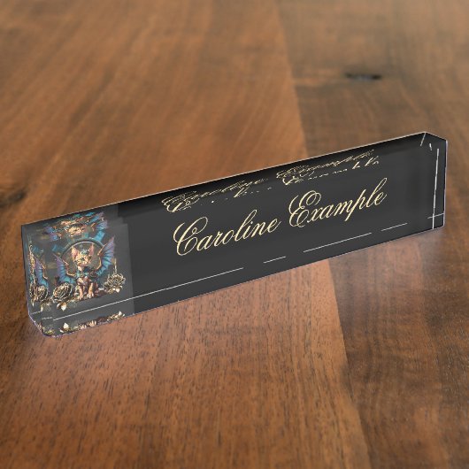 Wunderbare Fantasiesteampunkatze. Namensplakette (Seite)