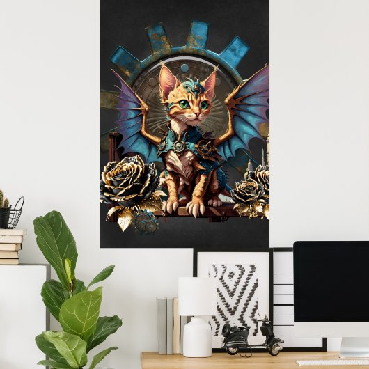 Wunderbare Fantasiesteampunkatze. Poster (Heimbüro)