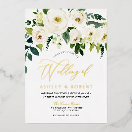 Wunderbare Hochzeit: Weiße blühende Blume Golden Folieneinladung