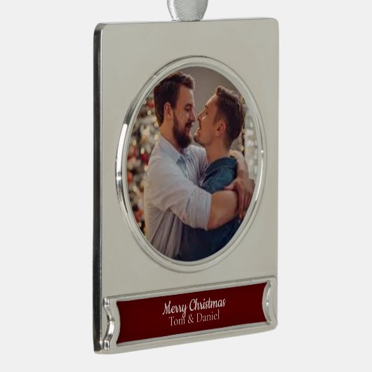 Wunderbare homosexuelle Paare des Weihnachten| Banner-Ornament Silber (Rechts)