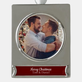 Wunderbare homosexuelle Paare des Weihnachten| Banner-Ornament Silber