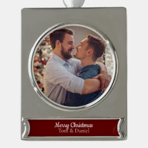 Wunderbare homosexuelle Paare des Weihnachten  Banner-Ornament Silber