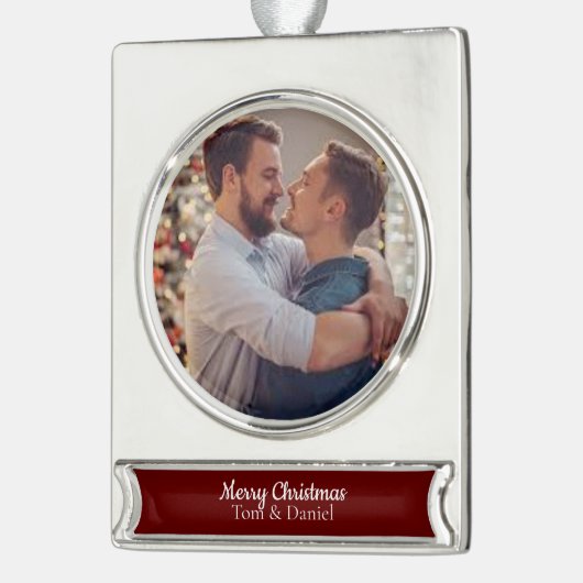 Wunderbare homosexuelle Paare des Weihnachten| Banner-Ornament Silber (Links)