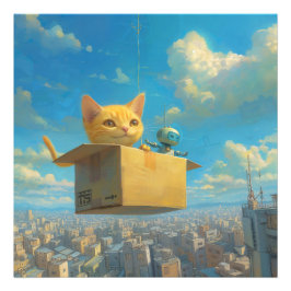 Wunderbare Katze & Kleiner Roboter: Die Flying Box Fotodruck