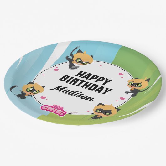 Wunderbare Katze Noir Birthday Pappteller (Schrägansicht)