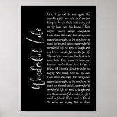 Wunderbare Life Black Script Song Lyric Print Poster (Vorne)