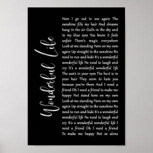 Wunderbare Life Black Script Song Lyric Print Poster